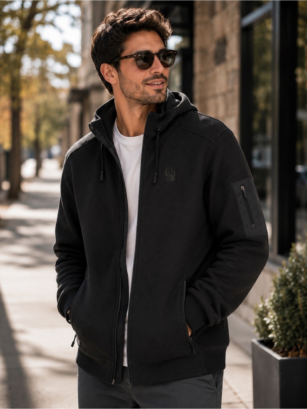 Alaskan Hardgear Men's Black Hooded Zip Jacket with Sleeve Pocket size L